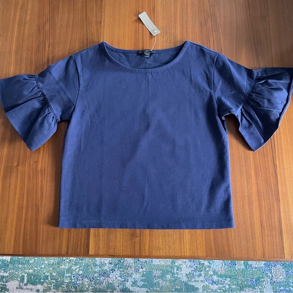 J.Crew Ruffle Sleeve Top Navy Slightly Oversized NWT Size XS - Picture 5 of 13